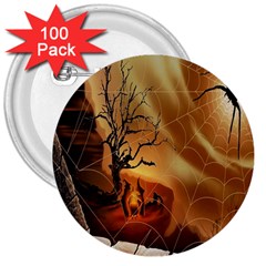 Digital Art Nature Spider Witch Spiderwebs Bricks Window Trees Fire Boiler Cliff Rock 3  Buttons (100 Pack)  by Simbadda