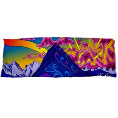 Psychedelic Colorful Lines Nature Mountain Trees Snowy Peak Moon Sun Rays Hill Road Artwork Stars Body Pillow Case Dakimakura (two Sides) by Simbadda