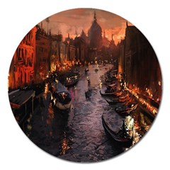 River Venice Gondolas Italy Artwork Painting Magnet 5  (round) by Simbadda