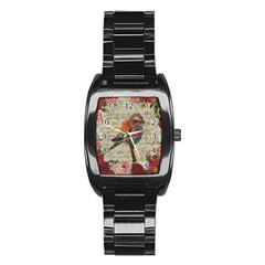 Vintage Bird Stainless Steel Barrel Watch by Valentinaart