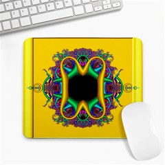 Fractal Rings In 3d Glass Frame Large Mousepads by Simbadda