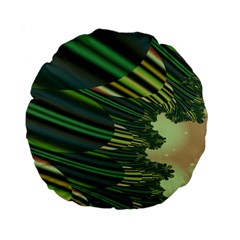 A Feathery Sort Of Green Image Shades Of Green And Cream Fractal Standard 15  Premium Round Cushions by Simbadda