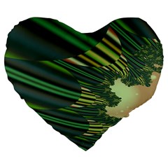 A Feathery Sort Of Green Image Shades Of Green And Cream Fractal Large 19  Premium Heart Shape Cushions by Simbadda