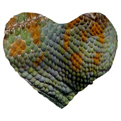 Macro Of Chameleon Skin Texture Background Large 19  Premium Heart Shape Cushions by Simbadda