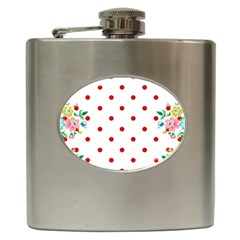 Flower Floral Polka Dot Orange Hip Flask (6 Oz) by Mariart