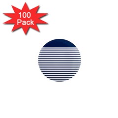 Horizontal Stripes Blue White Line 1  Mini Magnets (100 Pack) 