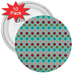 Large Colored Polka Dots Line Circle 3  Buttons (10 Pack)  by Mariart