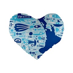 New Zealand Fish Detail Blue Sea Shark Standard 16  Premium Flano Heart Shape Cushions by Mariart