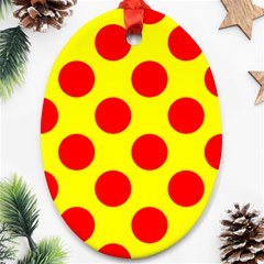 Polka Dot Red Yellow Ornament (oval) by Mariart