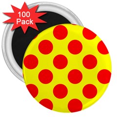 Polka Dot Red Yellow 3  Magnets (100 Pack)