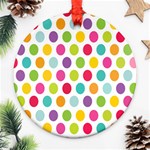 Polka Dot Yellow Green Blue Pink Purple Red Rainbow Color Ornament (Round) Front