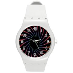 Fractal Black Hole Computer Digital Graphic Round Plastic Sport Watch (m) by Simbadda