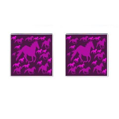 Pink Horses Horse Animals Pattern Colorful Colors Cufflinks (square) by Simbadda