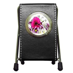 Pink Purple And White Flower Bouquet Pen Holder Desk Clocks by Simbadda