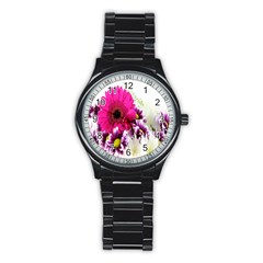 Pink Purple And White Flower Bouquet Stainless Steel Round Watch by Simbadda