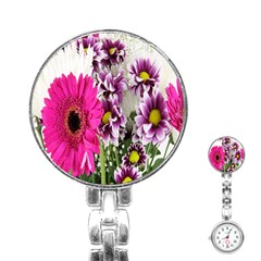 Purple White Flower Bouquet Stainless Steel Nurses Watch by Simbadda