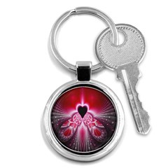 Illuminated Red Hear Red Heart Background With Light Effects Key Chains (round)  by Simbadda