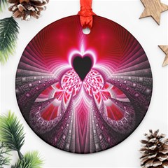 Illuminated Red Hear Red Heart Background With Light Effects Round Ornament (two Sides) by Simbadda