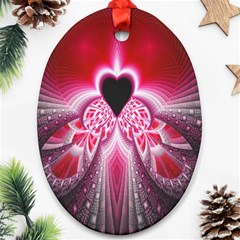 Illuminated Red Hear Red Heart Background With Light Effects Oval Ornament (two Sides) by Simbadda