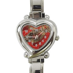 Red Gold Black Background Heart Italian Charm Watch by Simbadda