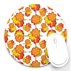 Colorful Stylized Floral Pattern Round Mousepads by dflcprints