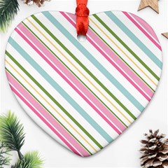 Diagonal Stripes Color Rainbow Pink Green Red Blue Heart Ornament (two Sides) by Mariart