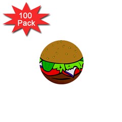 Fast Food Lunch Dinner Hamburger Cheese Vegetables Bread 1  Mini Buttons (100 Pack) 