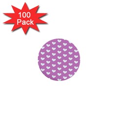 Heart Love Valentine White Purple Card 1  Mini Buttons (100 Pack) 