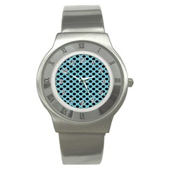 Polka Dot Blue Black Stainless Steel Watch by Mariart