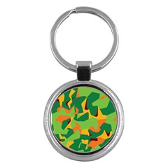 Initial Camouflage Green Orange Yellow Key Chains (round)  by Mariart