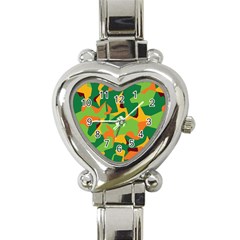 Initial Camouflage Green Orange Yellow Heart Italian Charm Watch by Mariart