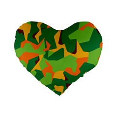 Initial Camouflage Green Orange Yellow Standard 16  Premium Heart Shape Cushions by Mariart