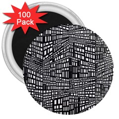 Plaid Black White 3  Magnets (100 Pack) by Mariart