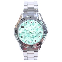 Abstract Background Teal Bubbles Abstract Background Of Waves Curves And Bubbles In Teal Green Stainless Steel Analogue Watch by Simbadda