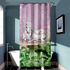 Wonderful Unicorn With Foal On A Mushroom Shower Curtain 36  X 72  (stall)  by FantasyWorld7