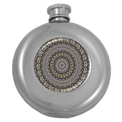 Celestial Pinwheel Of Pattern Texture And Abstract Shapes N Brown Round Hip Flask (5 Oz) by Nexatart