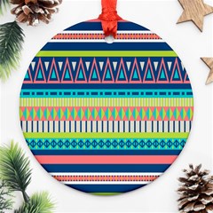 Aztec Triangle Chevron Wave Plaid Circle Color Rainbow Round Ornament (two Sides) by Mariart