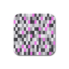 Pink Grey Black Plaid Original Rubber Square Coaster (4 Pack) 