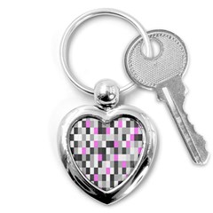 Pink Grey Black Plaid Original Key Chains (heart)  by Mariart