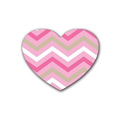 Pink Red White Grey Chevron Wave Heart Coaster (4 Pack)  by Mariart