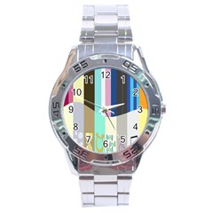 Rainbow Color Line Vertical Rose Bubble Note Carrot Stainless Steel Analogue Watch by Mariart