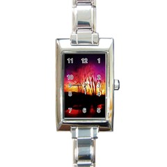 Fall Forest Background Rectangle Italian Charm Watch by Nexatart