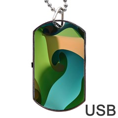 Ribbons Of Blue Aqua Green And Orange Woven Into A Curved Shape Form This Background Dog Tag Usb Flash (one Side) by Nexatart