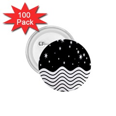 Black And White Waves And Stars Abstract Backdrop Clipart 1 75  Buttons (100 Pack)  by Nexatart