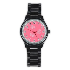 Branch Berries Seamless Red Grey Pink Stainless Steel Round Watch