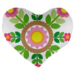 Flower Floral Sunflower Sakura Star Leaf Large 19  Premium Heart Shape Cushions by Mariart