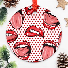 Lipstick Lip Red Polka Dot Circle Ornament (round) by Mariart