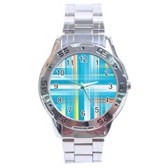 Lines Blue Stripes Stainless Steel Analogue Watch