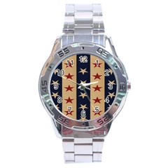 Stars Stripes Grey Blue Stainless Steel Analogue Watch