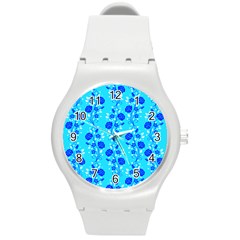 Vertical Floral Rose Flower Blue Round Plastic Sport Watch (m) by Mariart